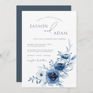 Elegant Royal Blue Roses Floral Wedding Invitation