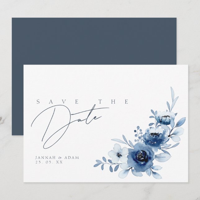Elegant Royal Blue Roses Floral Wedding Save The Date (Front/Back)