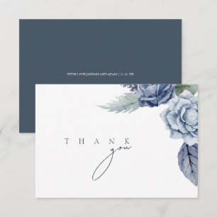 Elegant Royal Blue Roses Floral Wedding Thank You Card