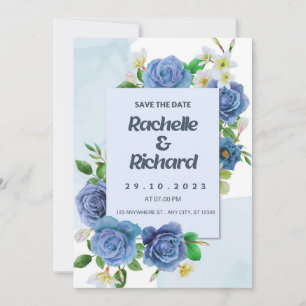 Elegant royal blue roses wedding invitation card