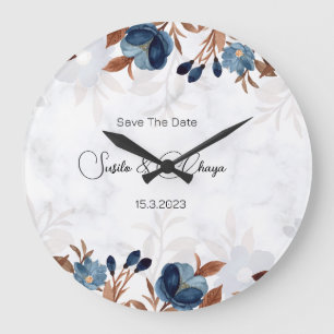 elegant Royal Blue Rustic  modern savethedate.  Large Clock