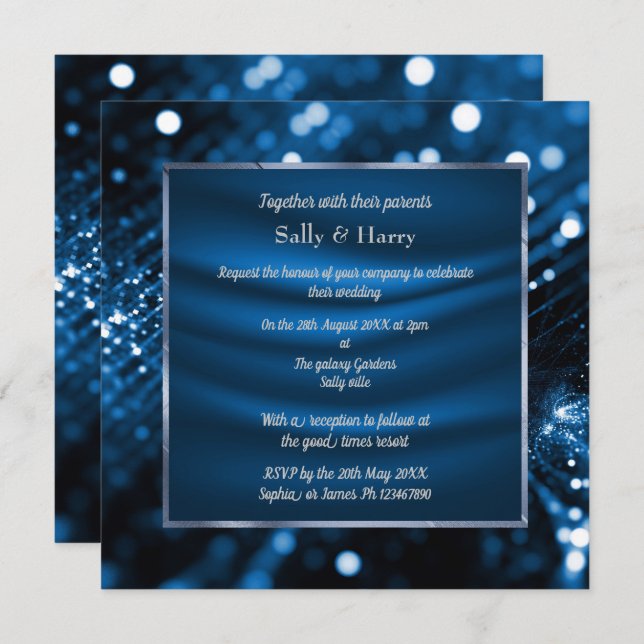 ELEGANT ROYAL BLUE SATIN DIAMOND WEDDING INVITATION (Front/Back)