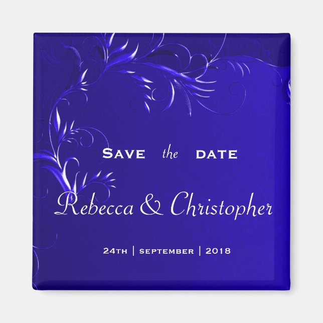 Elegant Royal Blue Save the Date Magnet (Front)