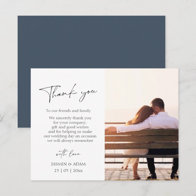 Elegant Royal Blue Script Photo Wedding Postcard (Front/Back)