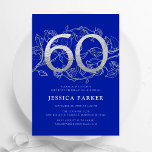 Elegant Royal Blue Silver 60th Birthday Invitation<br><div class="desc">Elegant royal blue silver 60th birthday party invitation. Customisable modern feminine design featuring roses botanical accents and faux glitter silver. Simple floral invite card perfect for a stylish female bday celebration. Personalise with your own details. Printed Zazzle invitations or instant download digital printable template.</div>