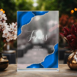 Elegant Royal Blue Silver Agate Wedding Favours Acrylic Sign
