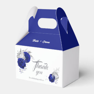 elegant royal blue silver flowers wedding favour box
