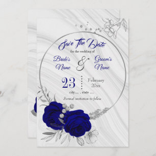 elegant royal blue silver grey save the date