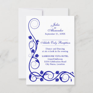 Elegant Royal Blue Swirls Reception Invitation