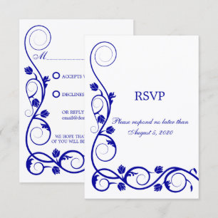 Elegant Royal Blue Swirls RSVP Card