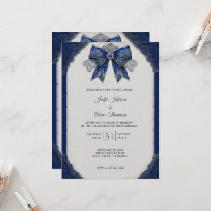 Elegant Royal Blue Vintage Lace Wedding Invitation