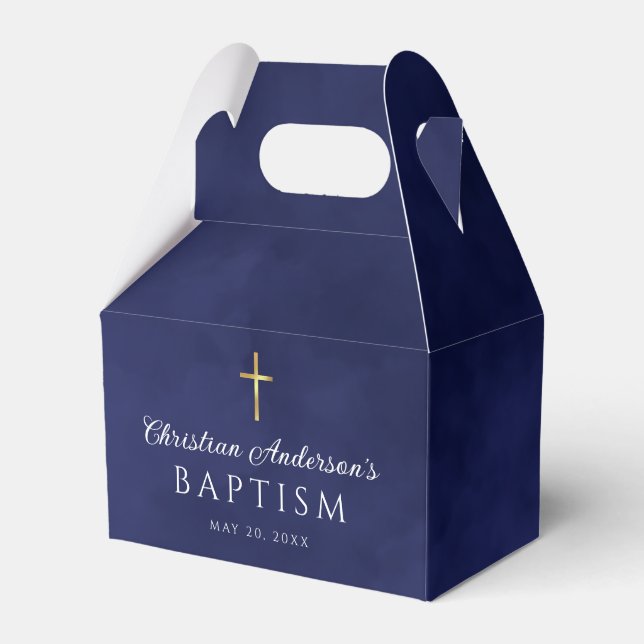 Elegant Royal Blue Watercolor Baptism Boy  Favour Box (Front Side)