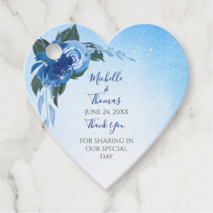 Elegant Royal Blue Watercolor Floral Greenery Favour Tags