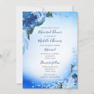 Elegant Royal Blue Watercolor Floral Greenery Invitation