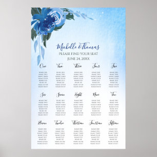 Elegant Royal Blue Watercolor Floral Greenery Poster