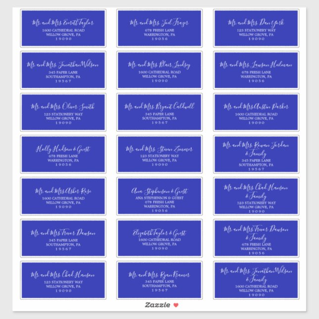 Elegant Royal Blue Wedding Guest Address Labels (Sheet)
