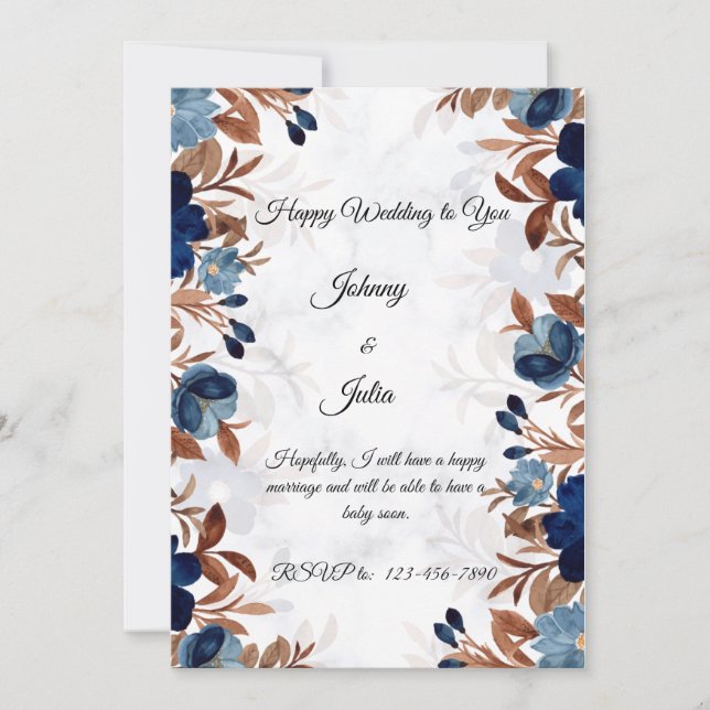 Elegant Royal Blue Wedding invitation  (Front)