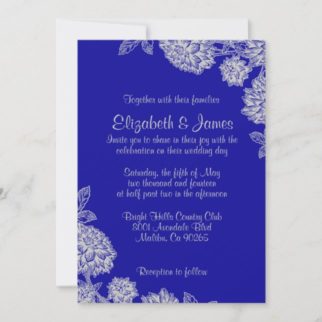 Elegant Royal Blue Wedding Invitations (Front)