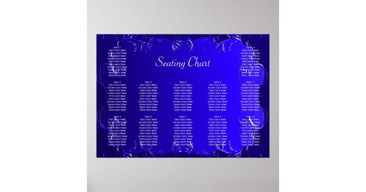 Elegant Royal Blue Wedding Reception Seating Chart | Zazzle