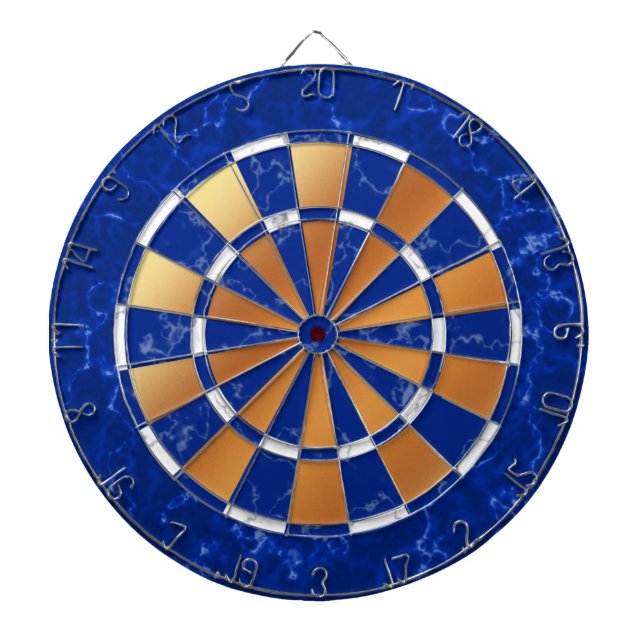 Elegant Royal Blue & White Marble on Copper Foil Dartboard (Front)