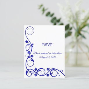 Elegant Royal Blue White Swirls RSVP / Reply Card