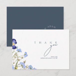 Elegant Royal Blue Wildflower Wedding Thank You Card