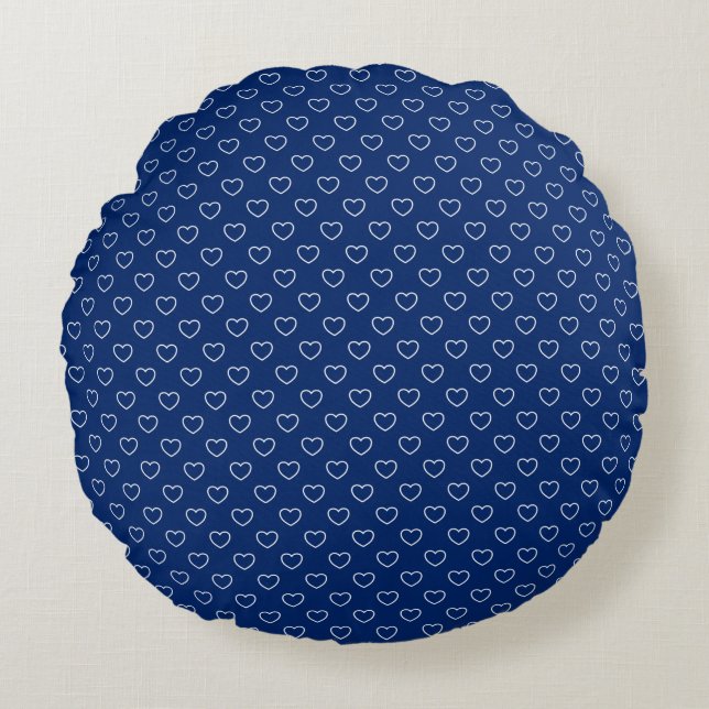 Elegant Royal Blue With White Hearts Pattern Round Cushion (Front)