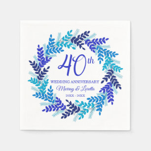Elegant Royal Blue Wreath 40th Wedding Anniversary Napkin