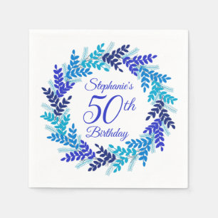 Elegant Royal Blue Wreath 50th Birthday Napkin