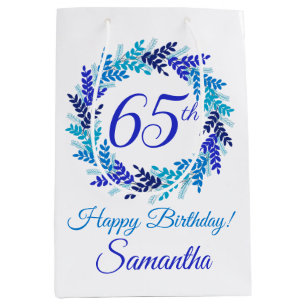Elegant Royal Blue Wreath 65th Birthday Medium Gift Bag