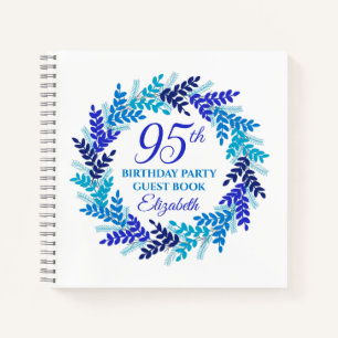 Elegant Royal Blue Wreath 95th Birthday Party Notebook