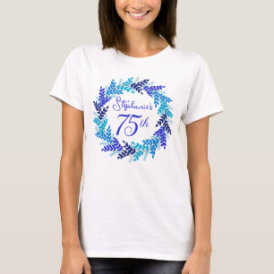 Elegant Royal Blue Wreath Monogram 75th Birthday T-Shirt