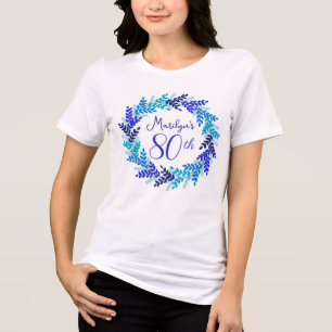 Elegant Royal Blue Wreath Monogram 80th Birthday Tri-Blend Shirt