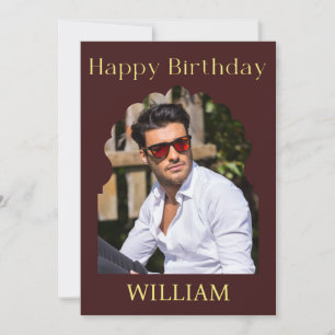 Elegant Royal Burgundy Modern Photo Birthday Card