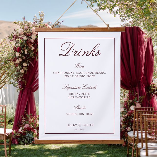 Elegant Royal Burgundy Wedding Drinks Bar Hanging Tapestry (Elegant Royal Burgundy Wedding Drinks Bar Hanging Tapestry)