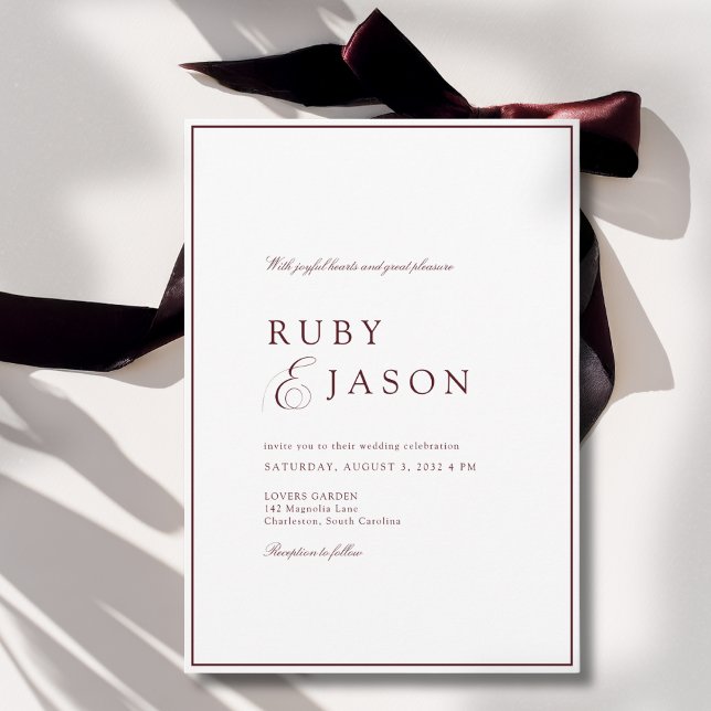 Elegant Royal Burgundy & White Script Wedding Invitation (Elegant Royal Burgundy & White Script Wedding Invitation)