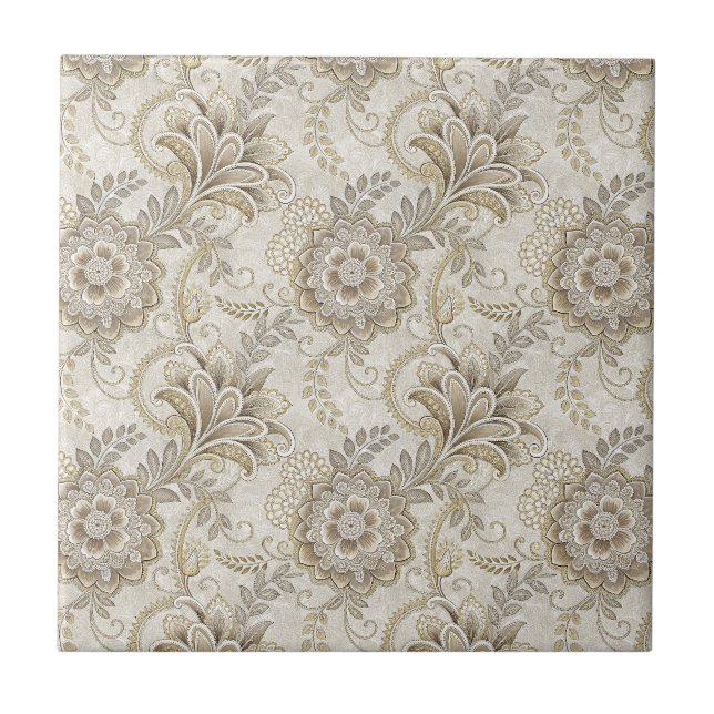 Elegant Royal Floral Paisley Design Pattern Art Ceramic Tile (Front)