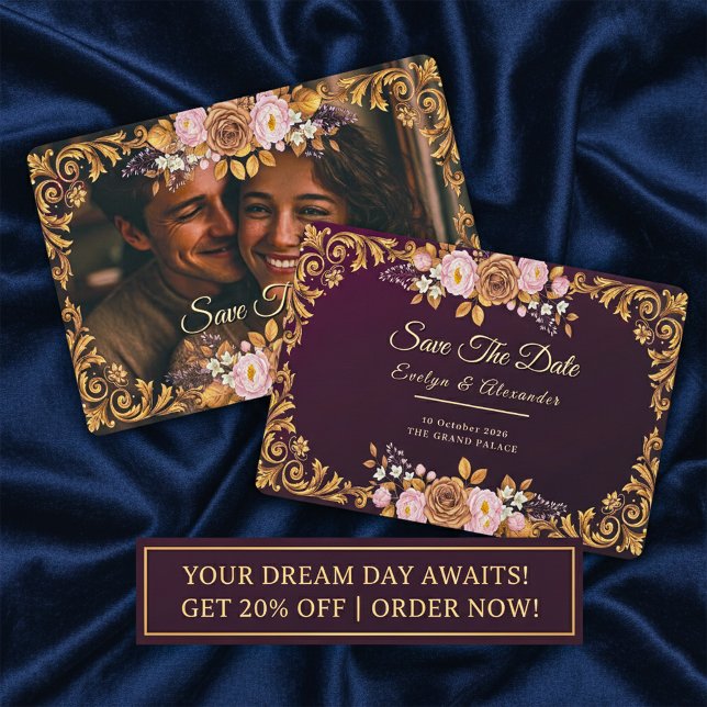 Elegant Royal Floral “Save the Date” Template (Elegant Royal Floral “Save the Date” Template)