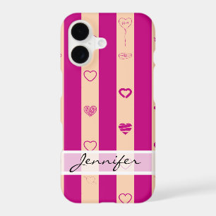 Elegant Royal Fuchsia Stripes Modern Heart Pattern