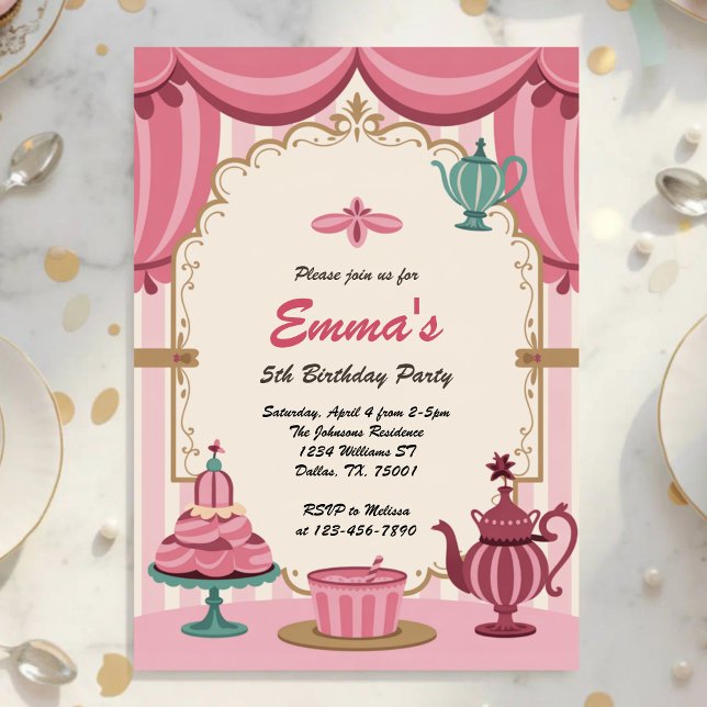Elegant Royal Girls Tea Party Birthday Invitation (Creator Uploaded)
