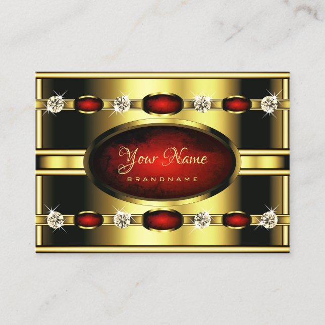 Elegant Royal Gold and Red Marble with Diamonds Business Card (Front)