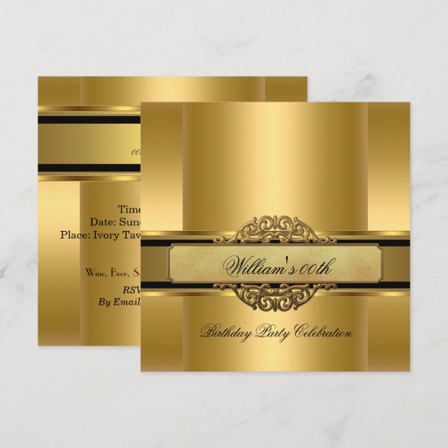 Elegant Royal Gold Birthday Party Men's Mans Invitation (Front/Back)