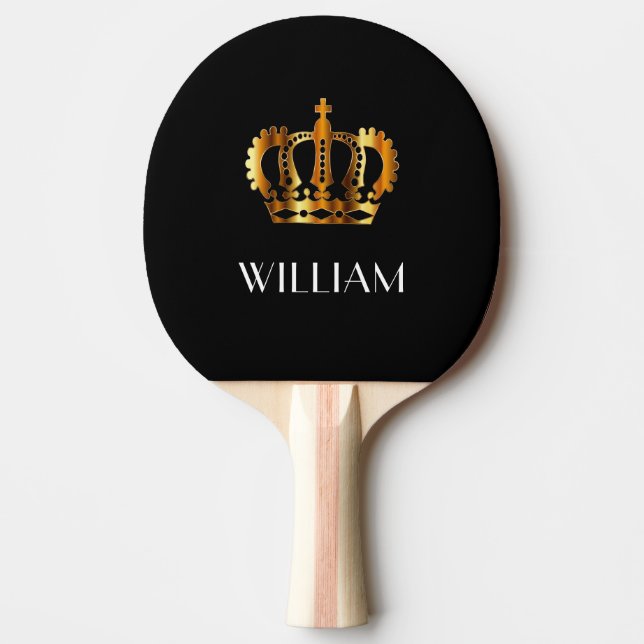 Elegant Royal Gold Crown Name Black Ping Pong Paddle (Front)