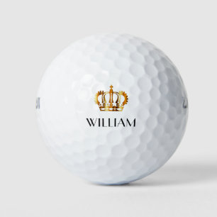 Elegant Royal Gold Crown Name Golf Balls
