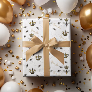 Elegant Royal Gold Crown Queen Bee Classic White Wrapping Paper