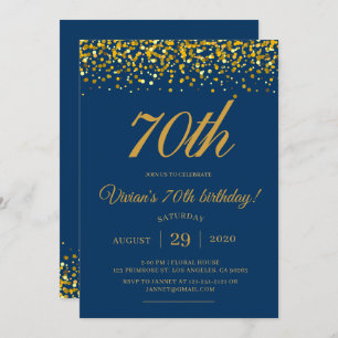 Elegant Royal Navy Blue & Gold Glitter Birthday Invitation