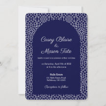 Elegant Royal Navy Mosaic Wedding Invitation
