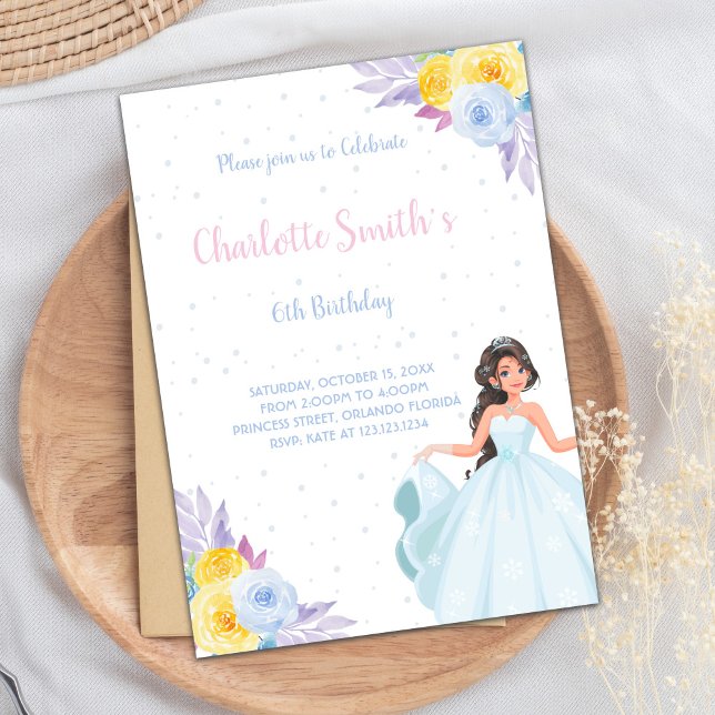 Elegant Royal Party Card (Yellow Purple Floral Princess Birthday Invitations)