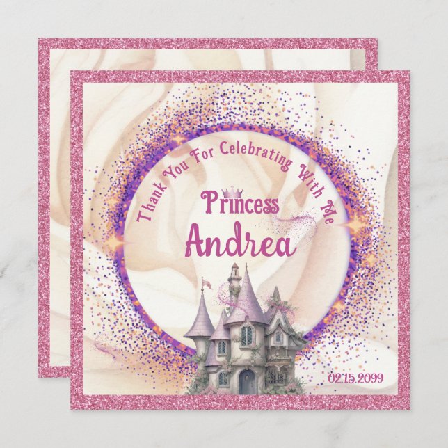Elegant Royal Princess Birthday Party | Fairy Tale Thank You Card (Front/Back)