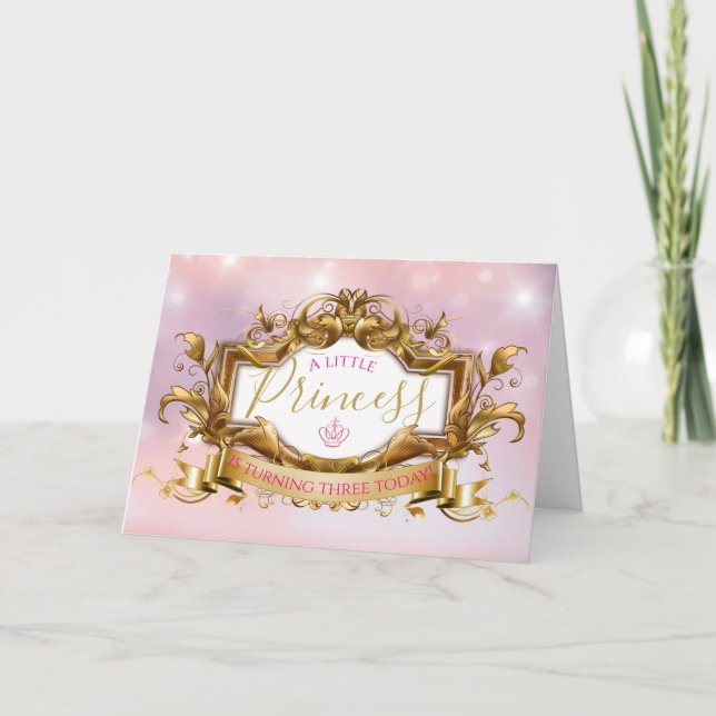 Elegant Royal Princess|Pink & Gold Birthday Card (Front)